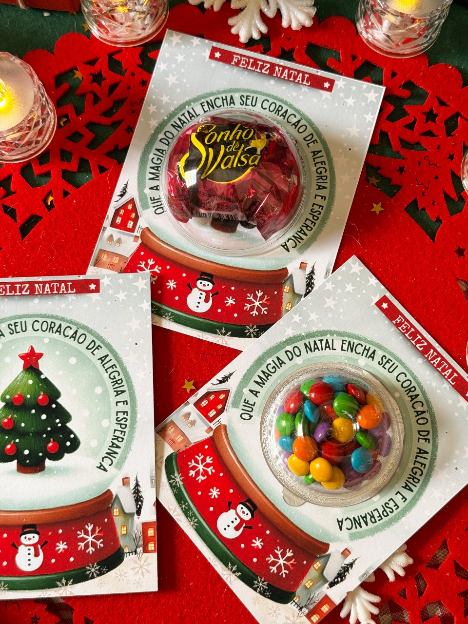 Kit 10 Cartões Globo de Neve (Lembrancinha c/ Doces) - Variados