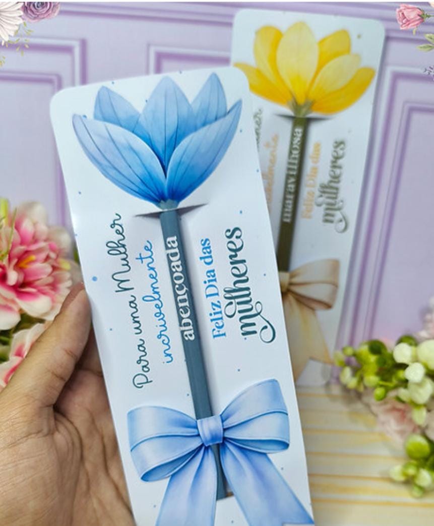 Cartão flor com lápis 10 unidades 