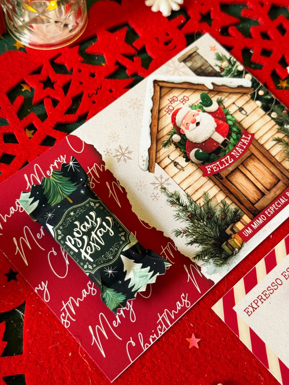 Kit 10 Cartões de Natal c/ Balinha Personalizada (Foto ou Arte)